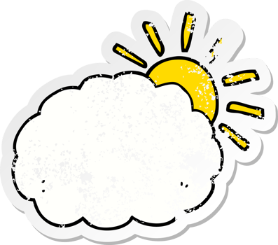 distressed sticker of a cartoon sun and cloud symbol png