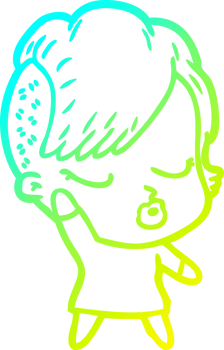 cold gradient line drawing cartoon pretty hipster girl png