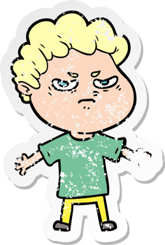 distressed sticker of a cartoon angry man png