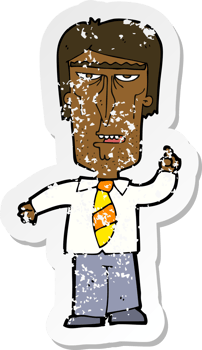 retro distressed sticker of a cartoon grumpy boss png