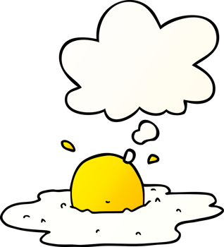 cartoon fried egg and thought bubble in smooth gradient style png