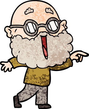 cartoon joyful man with beard pointing finger drawing png