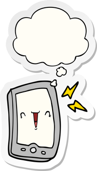 cute cartoon mobile phone and thought bubble as a printed sticker png