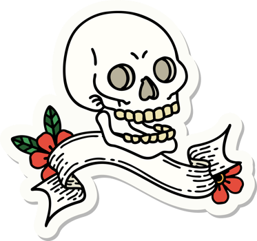 tattoo sticker with banner of a skull png