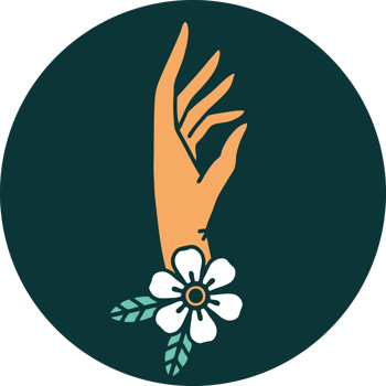 tattoo style icon of a hand and flower png