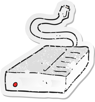 retro distressed sticker of a cartoon hard drive png