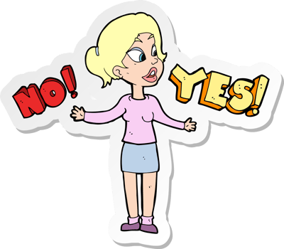 sticker of a cartoon woman making choice png