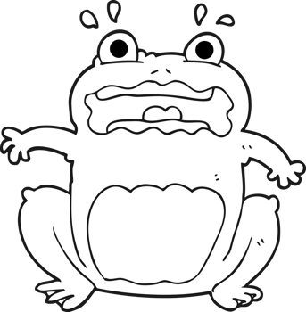 black and white cartoon funny frightened frog png