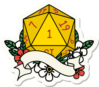 natural one d20 dice roll sticker png