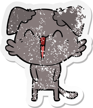distressed sticker of a happy little dog cartoon png