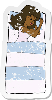 retro distressed sticker of a cartoon sleeping woman png