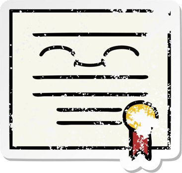 distressed sticker of a cute cartoon graduation diploma png