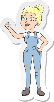 sticker of a cartoon woman in dungarees png