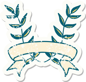 grunge sticker with banner of laurel png