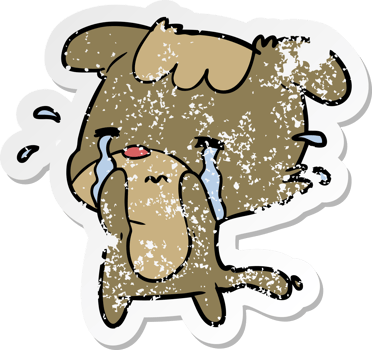 distressed sticker of a cartoon sad dog png