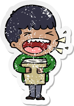 distressed sticker of a cartoon laughing man png