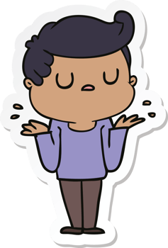 sticker of a cartoon aloof man shrugging shoulders png