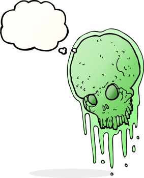 cartoon slimy skull with thought bubble png