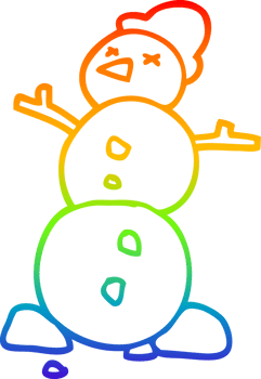 rainbow gradient line drawing cartoon snowman png