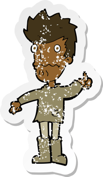 retro distressed sticker of a cartoon worried man giving thumbs up symbol png