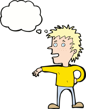 cartoon man making dismissive gesture with thought bubble png