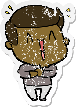 distressed sticker of a cartoon excited man png