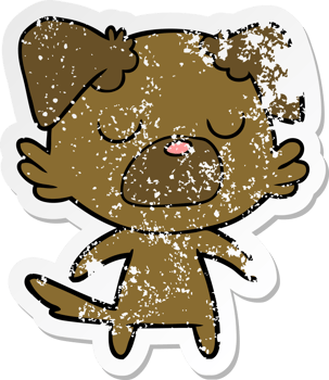 distressed sticker of a cartoon dog png