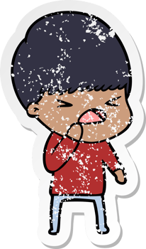 distressed sticker of a cartoon stressed man png