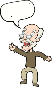 cartoon frightened old man with speech bubble png