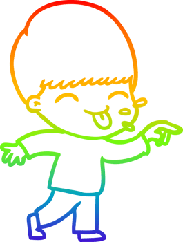 rainbow gradient line drawing happy cartoon boy png