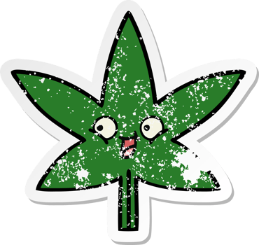 distressed sticker of a cute cartoon marijuana leaf png