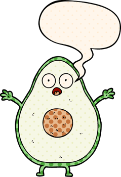 cartoon avocado and speech bubble in comic book style png