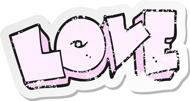 retro distressed sticker of a cartoon love sign png