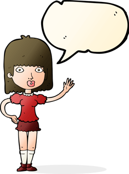 cartoon woman waving with speech bubble png