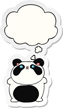 cartoon panda and thought bubble as a printed sticker png