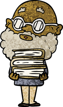 cartoon curious man with beard and glasses drawing png