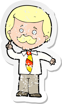 retro distressed sticker of a cartoon newsreader man with idea png