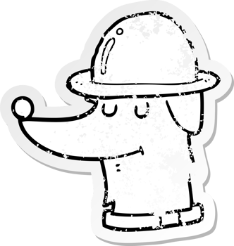distressed sticker of a cartoon dog wearing hat png