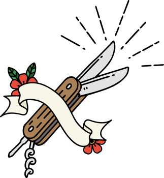 banner with tattoo style folding knife png