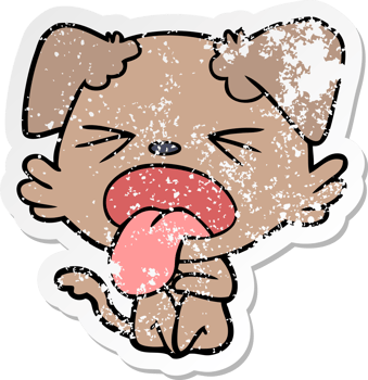 distressed sticker of a cartoon disgusted dog sitting png