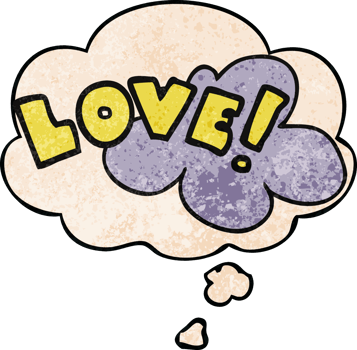cartoon word love and thought bubble in grunge texture pattern style png