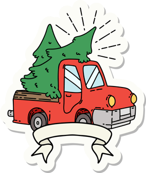 sticker of tattoo style truck carrying trees png