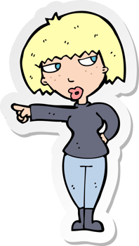 sticker of a cartoon annoyed woman pointing png