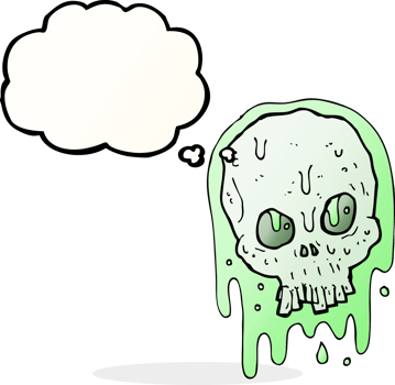 cartoon slimy skull with thought bubble png