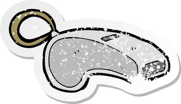 retro distressed sticker of a cartoon whistle png