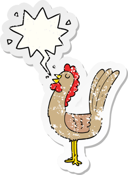 cartoon rooster and speech bubble distressed sticker png