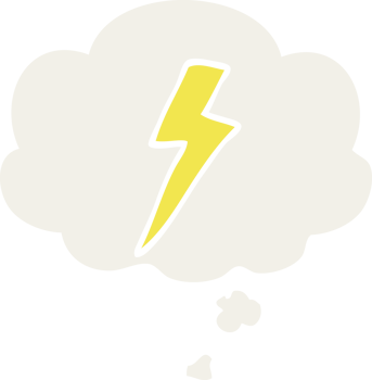 cartoon lightning bolt and thought bubble in retro style png