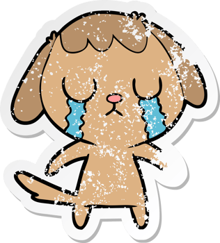 distressed sticker of a cute cartoon dog crying png