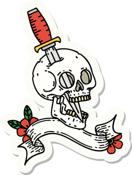 tattoo sticker with banner of a skull and dagger png
