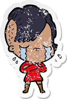 distressed sticker of a cartoon crying girl png